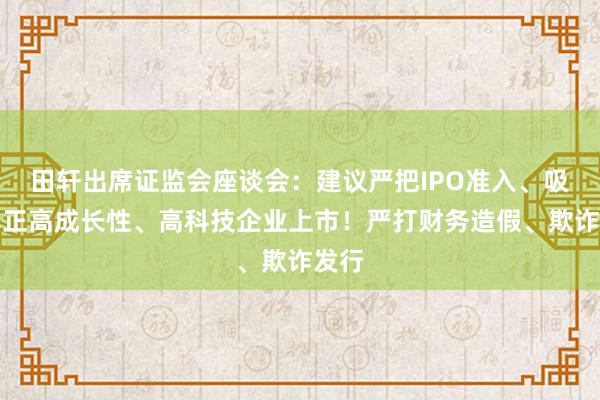 田轩出席证监会座谈会：建议严把IPO准入、吸引真正高成长性、高科技企业上市！严打财务造假、欺诈发行